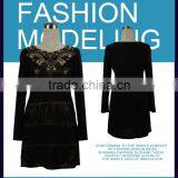 Latest New Design Fashion Scoop Neck Unique Studded Pattern Tiered Stud Front Pleating Women Dress thumbnail-5