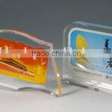 Clear Acrylic Solid Block Photo Frame Embedment With Flags Shape