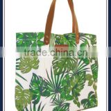 Canvas beach bag tote bag with PU leather handles