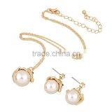 Fancy Jewelry Gold Plated Zinc Alloy Pearl Pendant Alligator Earring Necklace Set Supplier's Choice thumbnail-5