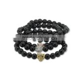 KJL-ST0010 Black onyx Stone Bracelet with Silver Gold Plated Micro Pave CZ Cubic Zirconia leopard Beads Bracelets Pulseras Men