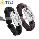 <<2015 Vintage Wholesale Fashion Personalized Womens Men Couple Love Leather Bracelets/ thumbnail-1