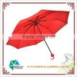 High Quality Red Fabric With Black-electro Plated Metal 3 Fold Umbrella