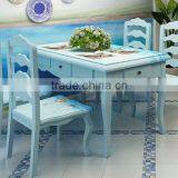 Mediterranean Style Dining Set, Sailing Boat Handpainting Dining Table With 4 Chairs, Wooden Dining Room Furniture (BF01-X1154) thumbnail-3