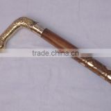 Brass & wood carved walking stick, Indian carved walking stick, hand carved walking stick, decorative wood walking stick