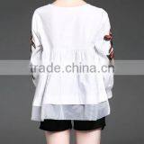 2017 Summer Newest Fashion Round Neck Long Sleeve Blouse With Patch on Sleeve thumbnail-3