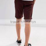 High Quality Latest Custom Side Slant Pockets Turn Up Hem Men's Brown Slim Fit 97% Cotton 3% Elastane Button Fly Fashion Shorts thumbnail-2