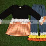 Halloween Clothes Flutter Top Dress With Orange Striped Ruffle Shorts Set Boutique Halloween Outfit thumbnail-1