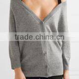 Custom Made Women Gray and Black Cashmere Off-Shoulder Cardigan With Black Shoulder Straps thumbnail-2