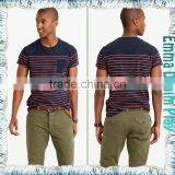Man's Fashion Striped Design Chest Pocket O-Neck T Shirts thumbnail-3