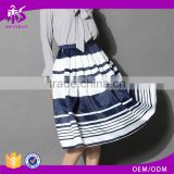 2016 Guangzhou Shandao Wholesale Latest Model Summer Casual Umbrella Stripe Ruffle Midi Long High Waist Satin Skirt For Women