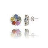 Handmade Nice-looking Flower-shaped Gemstone Silver Studs Earrings With Colorful cz Stones thumbnail-1