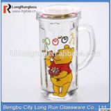 LongRun top grade tall handled drinking glass tumbler with lids with teddy bear design