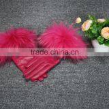 Hot Sell Ladies Winter Warm Genuine Leather Gloves With Raccoon Fur Cuff thumbnail-1