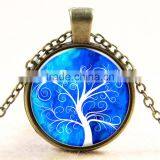 XP-TGN-LT-122 Fashion Vintage Meaningful Glass Pendant Time Round Life Tree Charm Cabochon Necklace For Gift Women Men Child