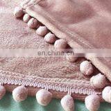 100% Polyester Flannel Blanket With Pom Border Two Sides Brushed Cozy Fleece Throw thumbnail-2