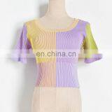 TWOTWINSTYLE Casual Patchwork Women Sweater O Neck Short Sleeve Tunic Short Hit Color thumbnail-2