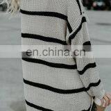 Women Long Knitted Vertical Stripes Cardigan Sweater thumbnail-3