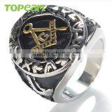 Topearl Jewelry Masonic Mason Gold-tone Oval Party Ring 316 Stainless Steel MER05-01 thumbnail-1