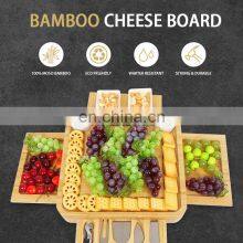 Bamboo Wood Charcuterie Platter Magnetic Slide-Out Drawers Cheese Board Set With Cutlery Knife thumbnail-2
