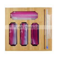 Bamboo Ziplock Bag Storage Organizer Bamboo Wrap Dispenser With Cutter thumbnail-1