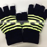 fashionable stripe acrylic touch screen glove/ two-piece set glove winter glove