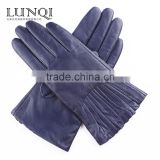 Fashion retro style deep blue sheep genuine leather gloves for women