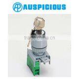 22mm IP65 Waterproof 2 Position Key Lock Selector Switch, Key Operated Switch Drawable/Non-drawable (GKS/GKSN222)
