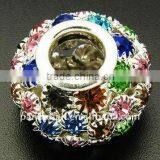 Brass Rhinestone European Beads, Silver Color, 28x18.5mm, Hole: 9.3mm(CPDL-Q007-S) thumbnail-1