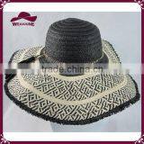 Black and White Paper Straw Floppy Hat With Tassels thumbnail-1