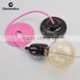 E27 Ceramic Ceiling Rose Light Holder, Light Pink Braided Electric Wire thumbnail-1