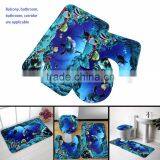Soft 3in 1 Bathroom Non-Slip Blue Ocean Style Pedestal Rug + Lid Toilet Cover + Bath Mat Bathroom Rugs 3D Flannel Bathroom Mat thumbnail-5