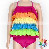 2017 Summer New Style 1 Piece Swimsuit Rainbow Color Ruffle Swimwear Kids Girl thumbnail-2
