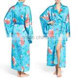 Dropshipping Pajamas Sleepwear Women Fashion Long Stain Silk Robes Floral Print Pajamas Wholesale Custom Made Sleepwear thumbnail-1