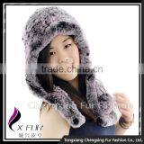 CX-C-243C Women Fur Hooded Scarf Winter Fur Hat Earmuff Fur Hat thumbnail-2