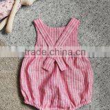 New Arrivals Linen Stripe Newborn Baby Clothing Summer Romper With Pockets thumbnail-2