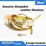 Premium Flat 18K Gold Muticolor Sheepskin Leather Sneaker Shoelaces Company Name Metal Aglets Tips Sheepskin Leather Shoelace thumbnail-1