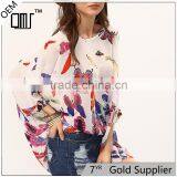 2017 Ladies Boho Batwing Sleeve Chiffon Butterfly Neck Design Blouse thumbnail-1