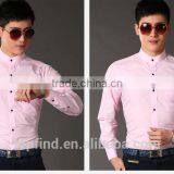 White & Pink Color Slim Fit Pattern Chinese Stand Collar Shirt for Business Man thumbnail-4
