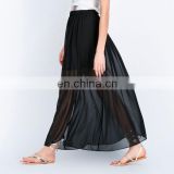 Summer causal long style black chiffon maxi skirts with short lining