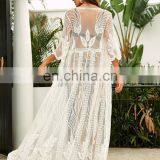 2019 сексуальная проницаемая летняя пляжная платье с собственным ремнем, прозрачное белое шелковое туника, женское пляжное платье-макси, сарафан для пляжа thumbnail-6