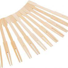 Wood Two-Prong Cocktail Forks Wooden BBQ Snack Forks 3.5 Inch Natural Bamboo thumbnail-3