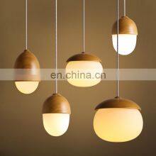 Modern Nut Design Glass Pendant Light E27 Wood Base Decorative Lamps