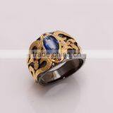 925 SOLID STERLING FINE SILVER IOLITE RING BLACK & GOLD RHODIUM thumbnail-1
