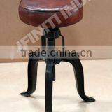 INDUSTRIAL STOOL, VINTAGE INDUSTRIAL LEATHER STOOL/ INDUSTRIAL IRON LEATHER FURNITURE thumbnail-1