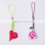Promotion cheap heart shaped personalized soft pvc cell phone chain lanyard