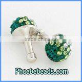 Wholesale Micro Pave CZ Crystal Rhinestone Ball Dust Plug Ear Cap Dustproof Jack For Cell Iphone Ipad Headset Earphone MDP-C1004