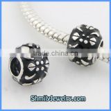 Wholesale Silver Core Black Enamel Flower Charm Beads BES48