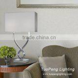 Modern Double Table Lamp White Linen Shade Fabric Shade