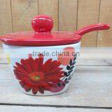 New Cosmos Ceramic Sugar Bowl With Red Lid and Spoon